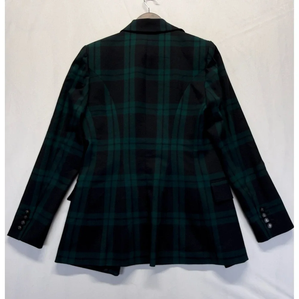 Antonio Melani‎ Blazer Jacket Womens 4 Green Black Plaid Double Breasted Formal